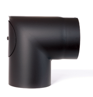 Røkrør kne Ø150x90° m/luke sort lakk 2.0mm