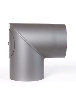Røkrør kne Ø130x90° m/luke grå lakk 2mm